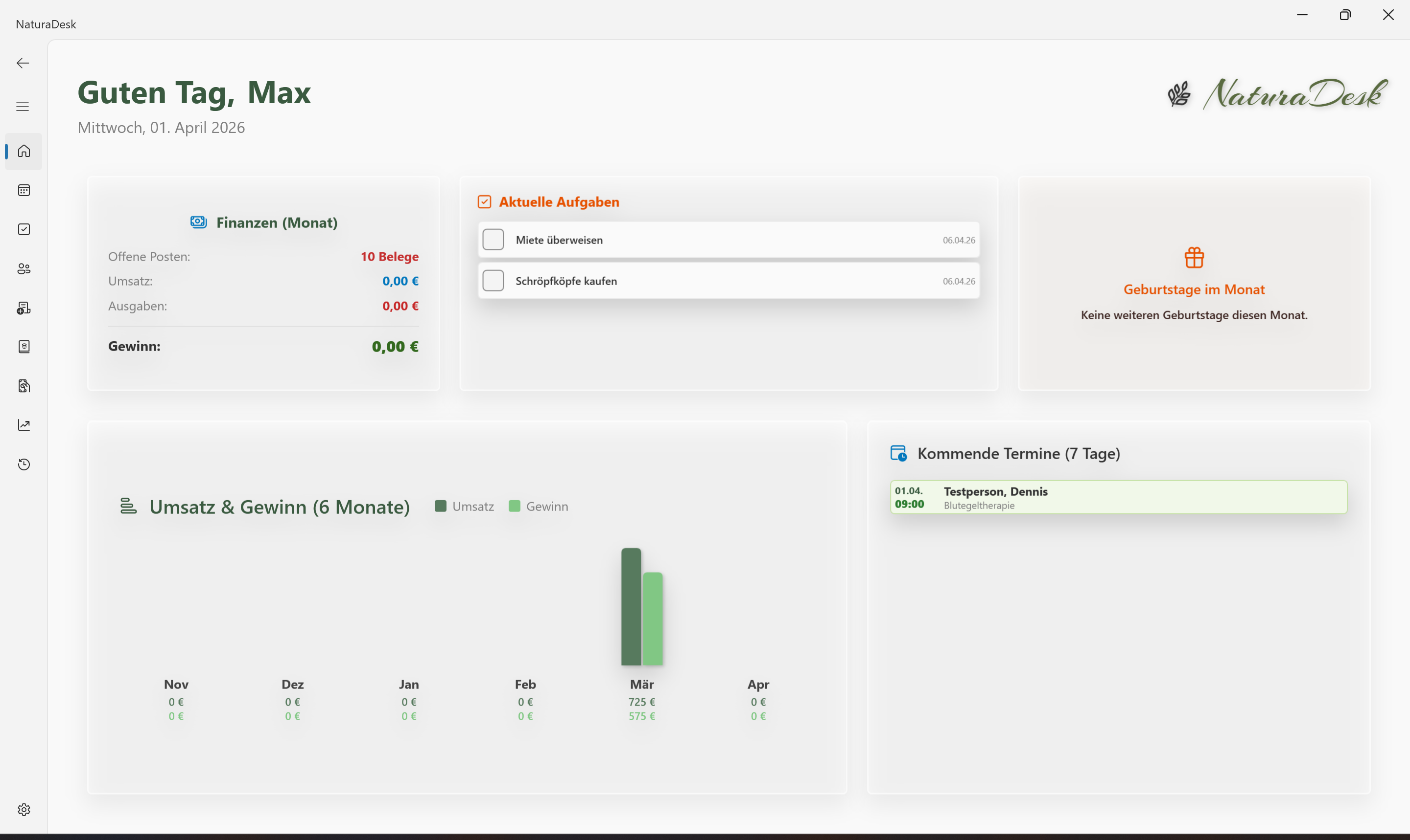 NaturaDesk Dashboard Ansicht