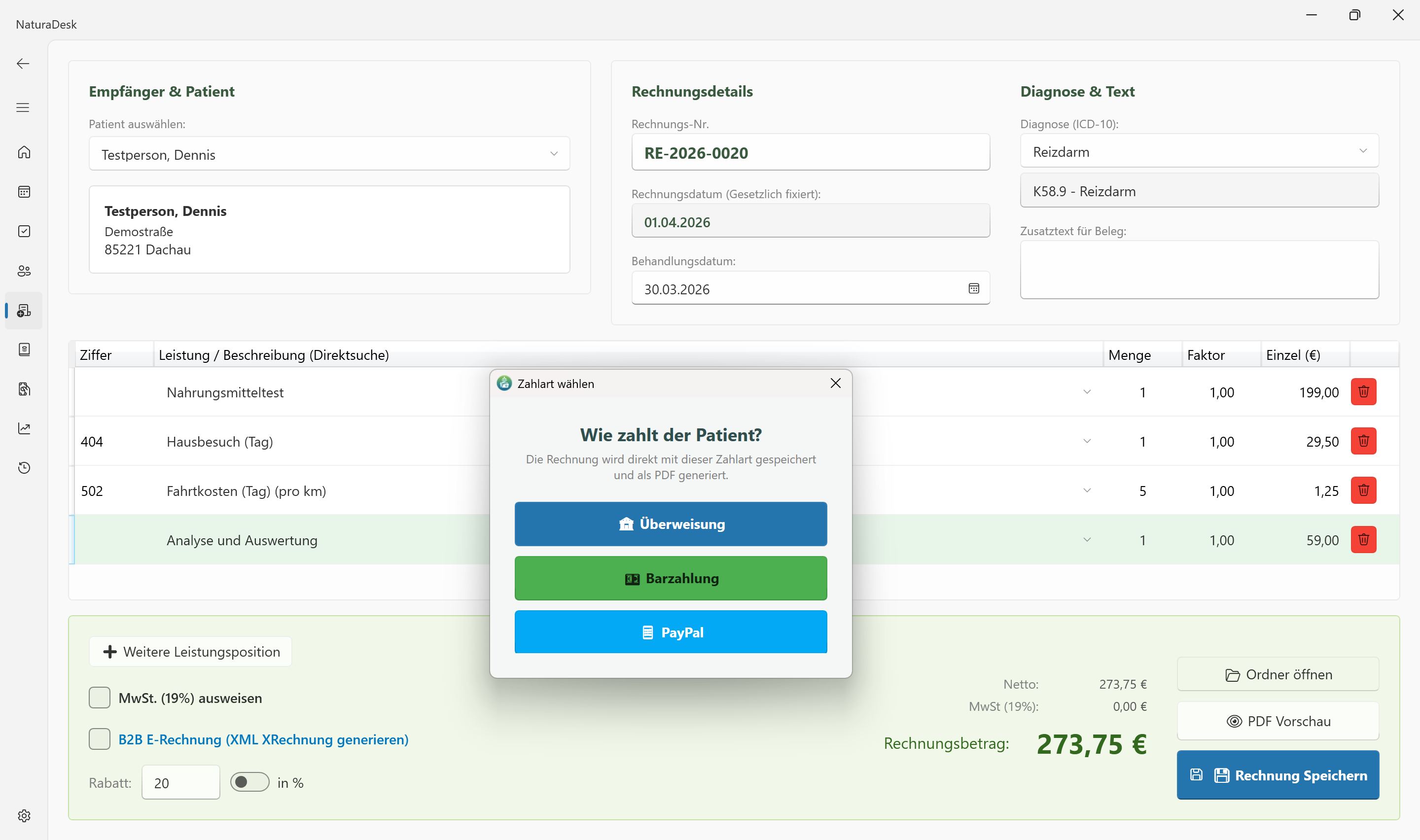 Rechnung schreiben in NaturaDesk