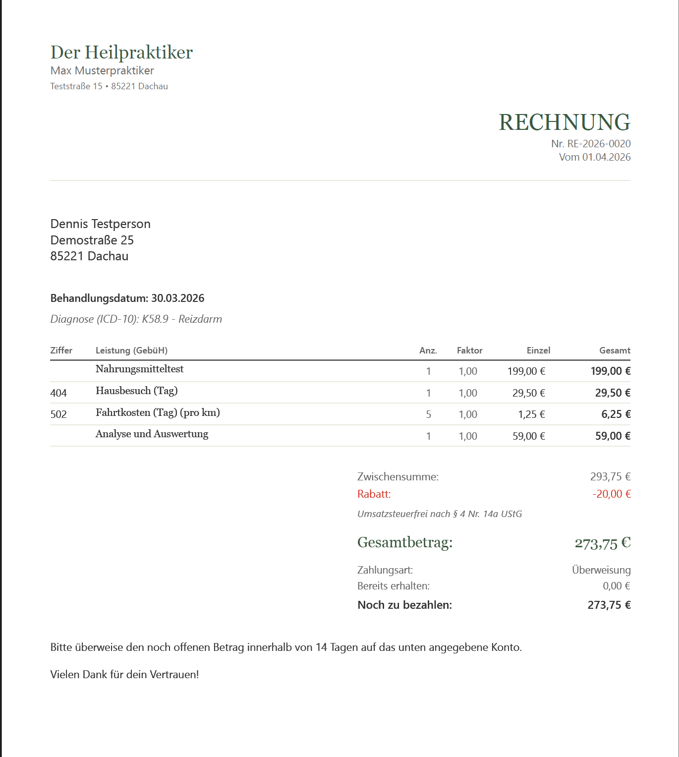 Fertige Rechnung als PDF